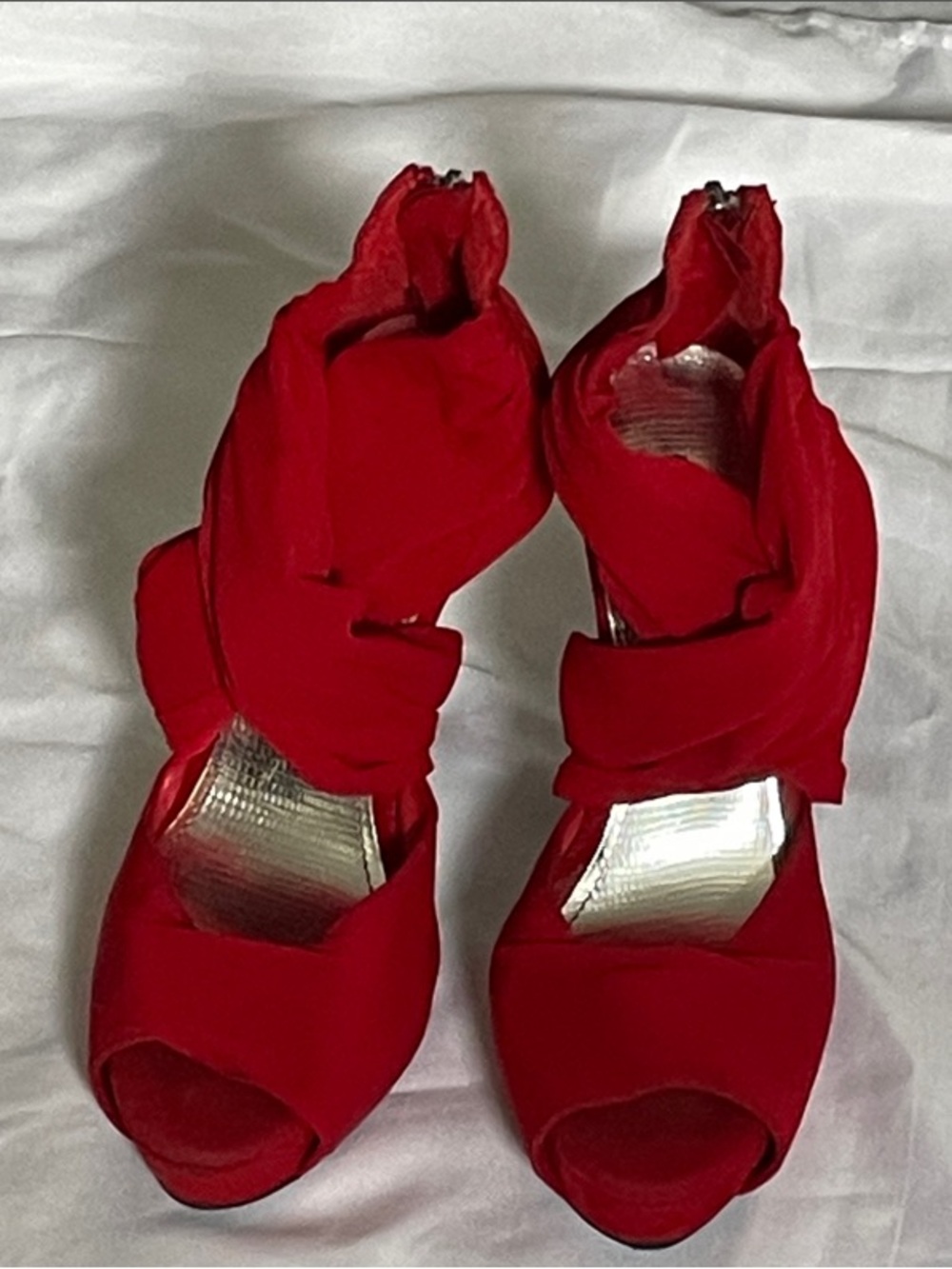 Anne Michelle Red Peep-Toe Knot Ankle Heels